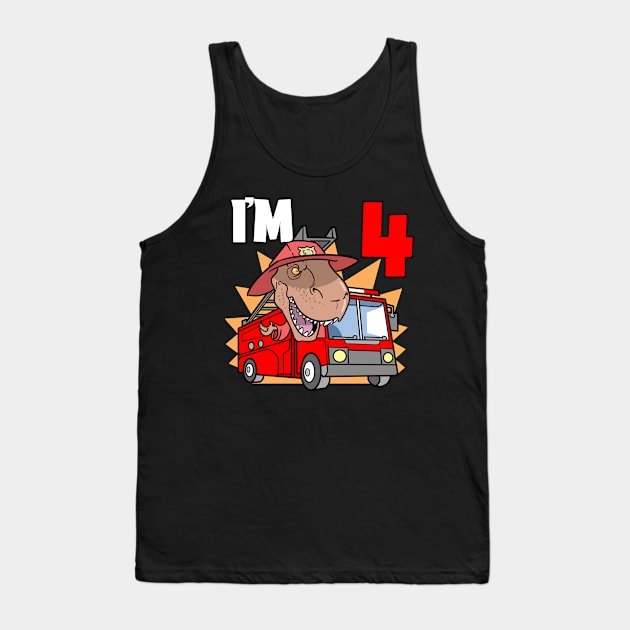 I'm 4 Firefighter T-Rex Children's Birthday Tank Top by ModernMode